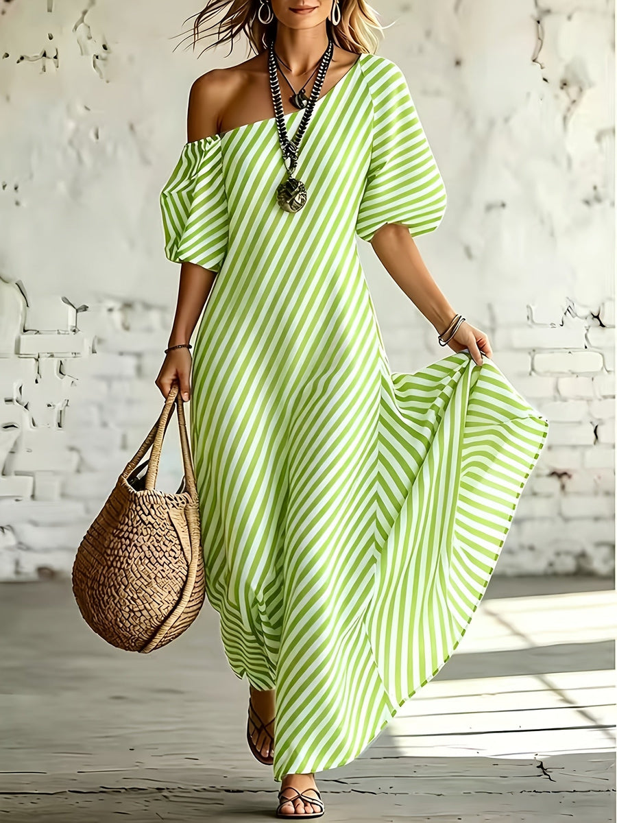 Delphine | Asymmetric Striped Maxi Dress