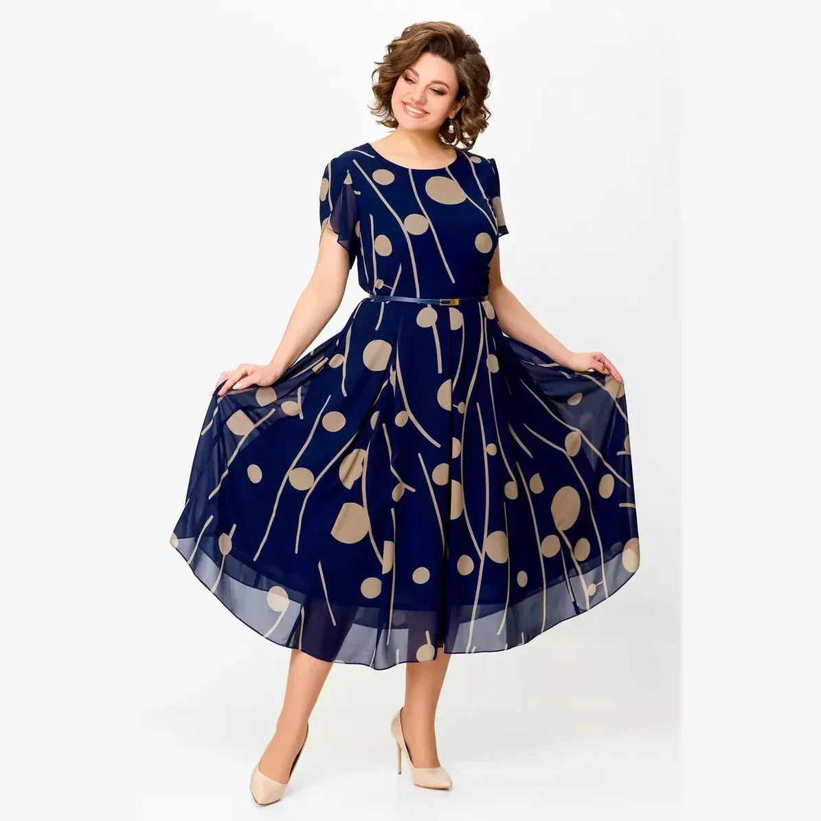 Ivy | Navy Polka Dot Chiffon Midi Dress