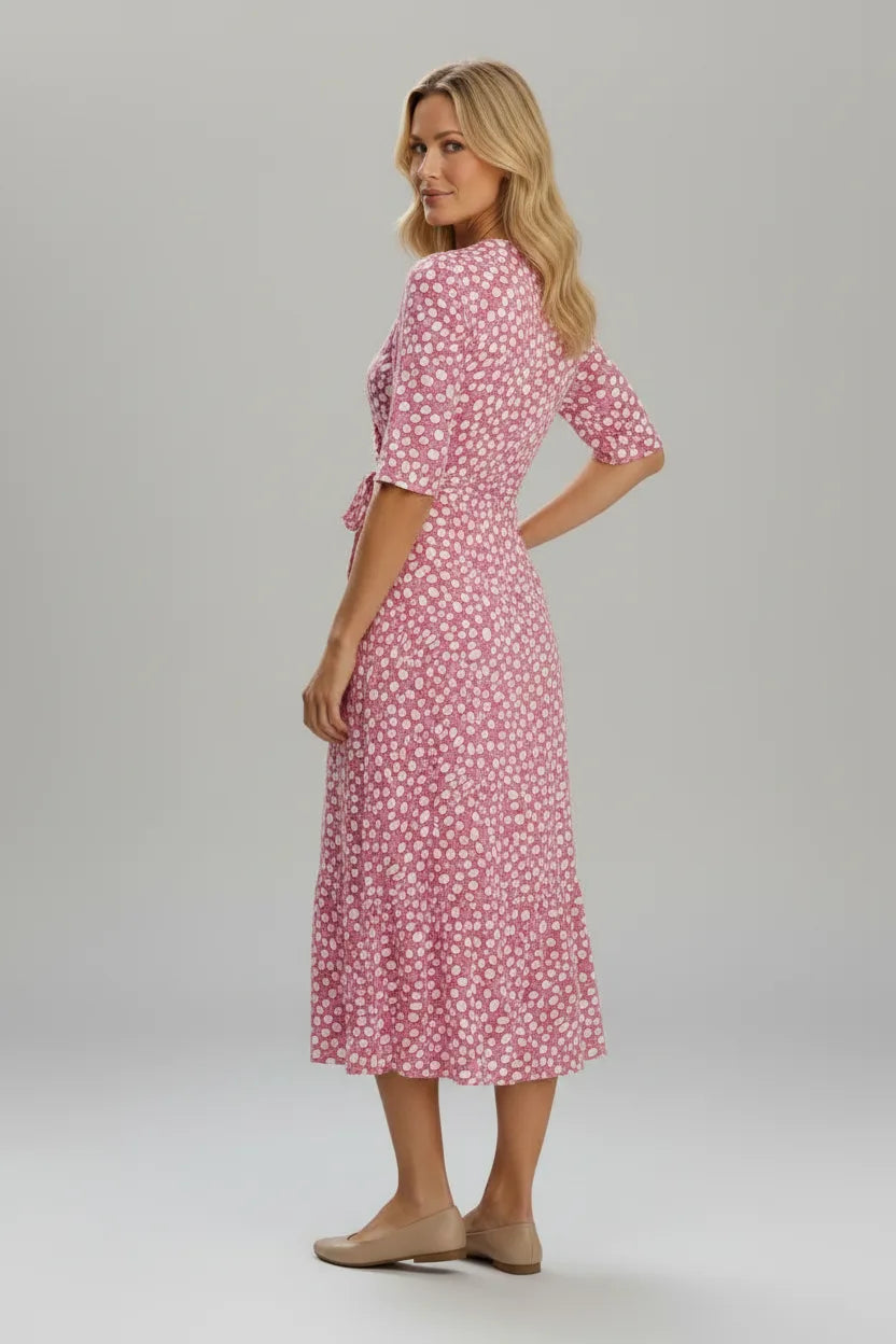 Annie| Elegant Tummy-Flattering Polka Dot Midi Dress