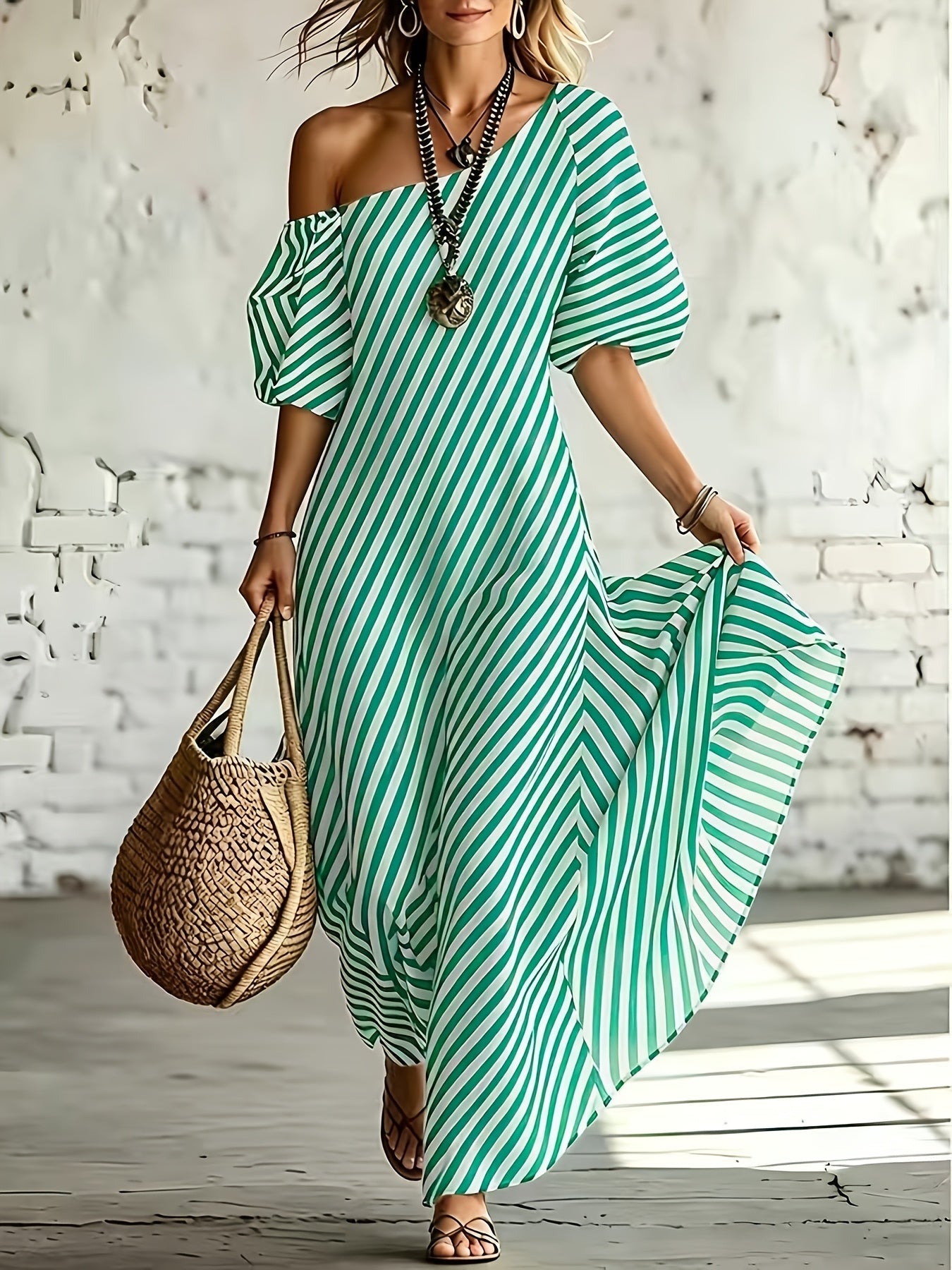 Delphine | Asymmetric Striped Maxi Dress