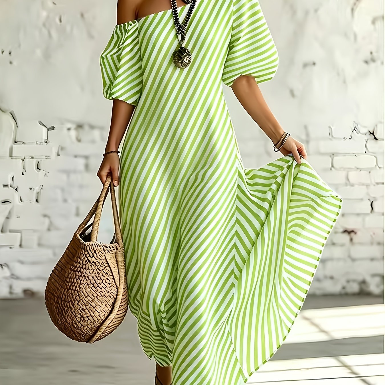 Delphine | Asymmetric Striped Maxi Dress