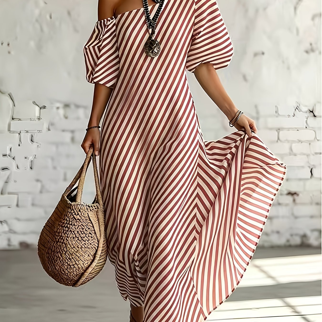 Delphine | Asymmetric Striped Maxi Dress