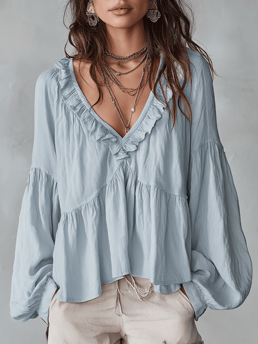 Airy Vintage-Inspired Ruffle Bohemian Blouse