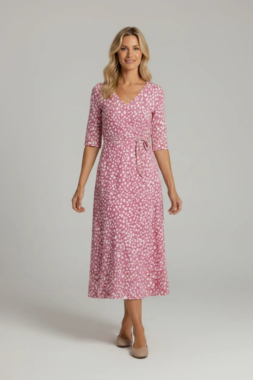 Annie| Elegant Tummy-Flattering Polka Dot Midi Dress