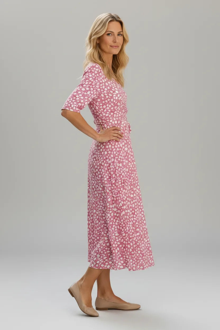Annie| Elegant Tummy-Flattering Polka Dot Midi Dress