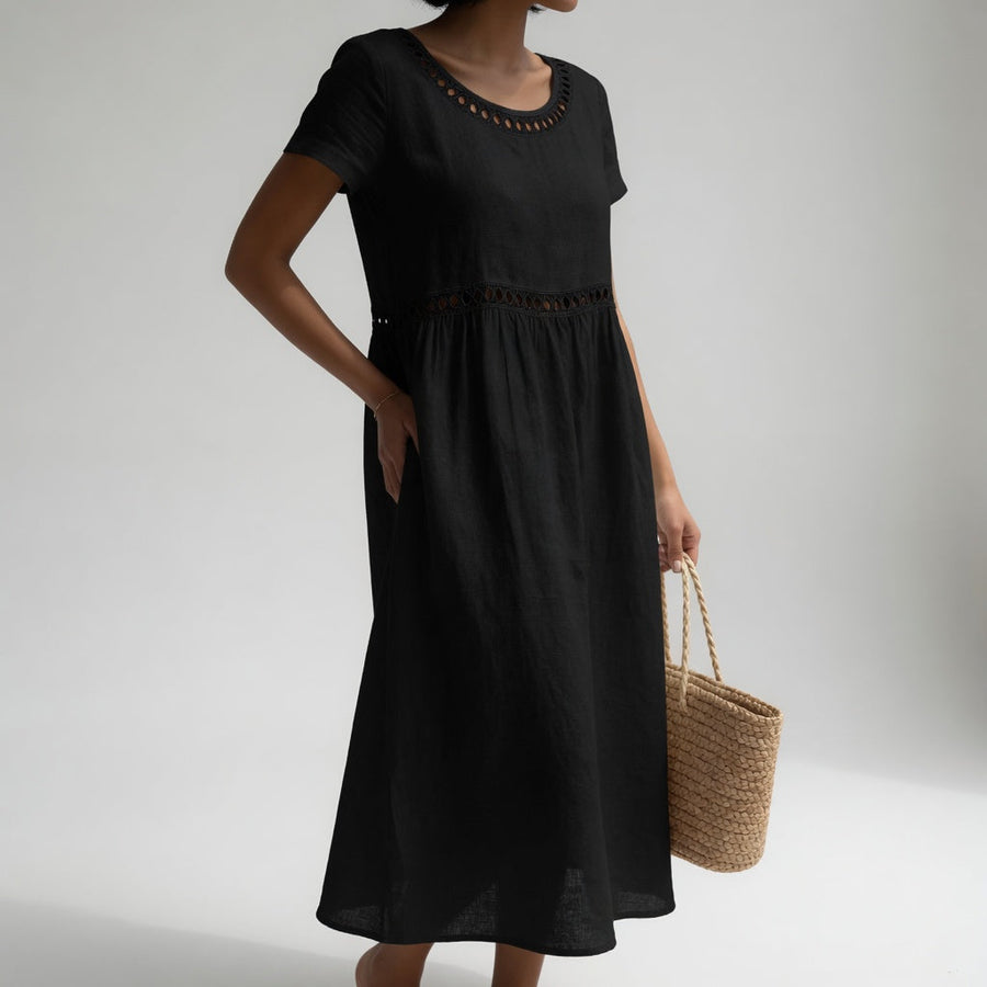 Olivia | Eyelet Trim Midi Dress