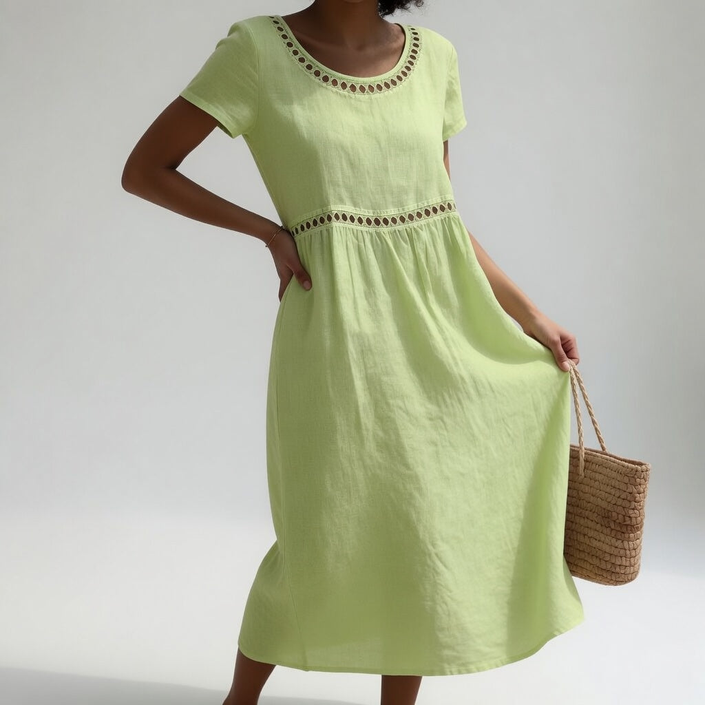 Olivia | Eyelet Trim Midi Dress