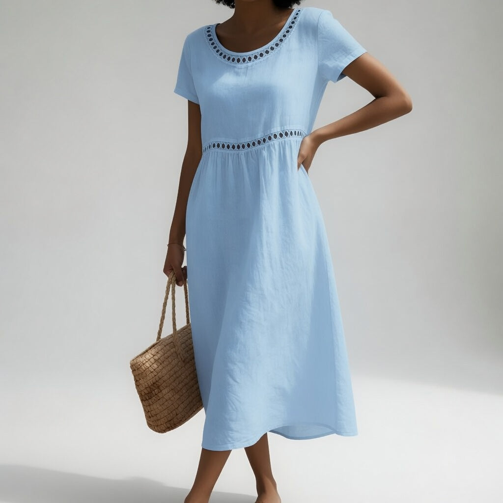 Olivia | Eyelet Trim Midi Dress