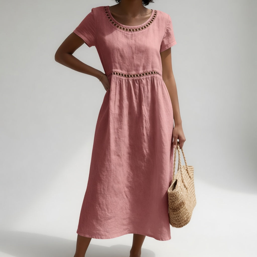 Olivia | Eyelet Trim Midi Dress