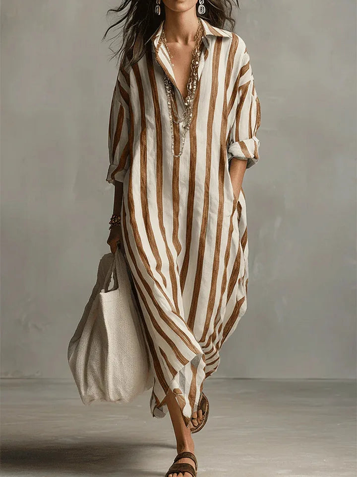 Scout | Striped Shirt Maxi Dress with Long Sleeves and Side Pockets