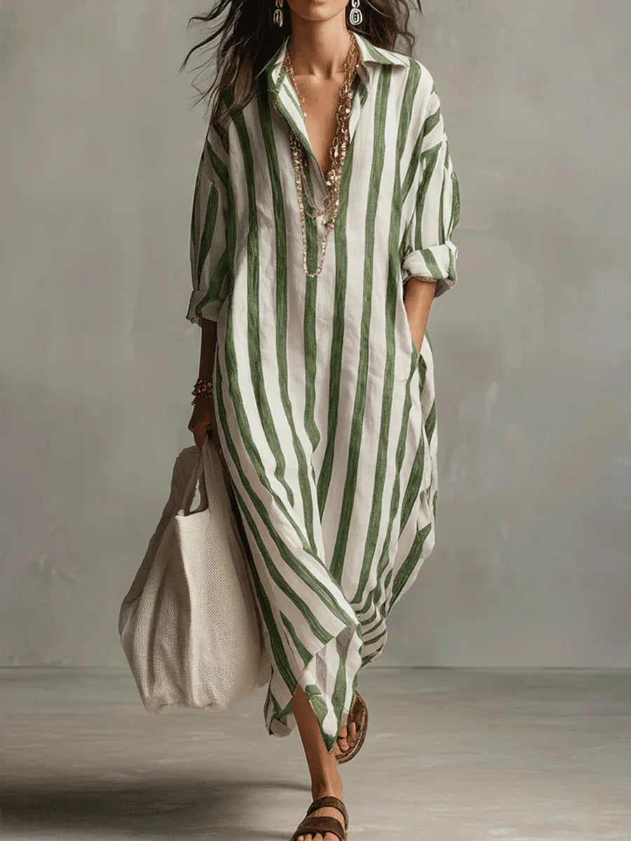 Scout | Striped Shirt Maxi Dress with Long Sleeves and Side Pockets