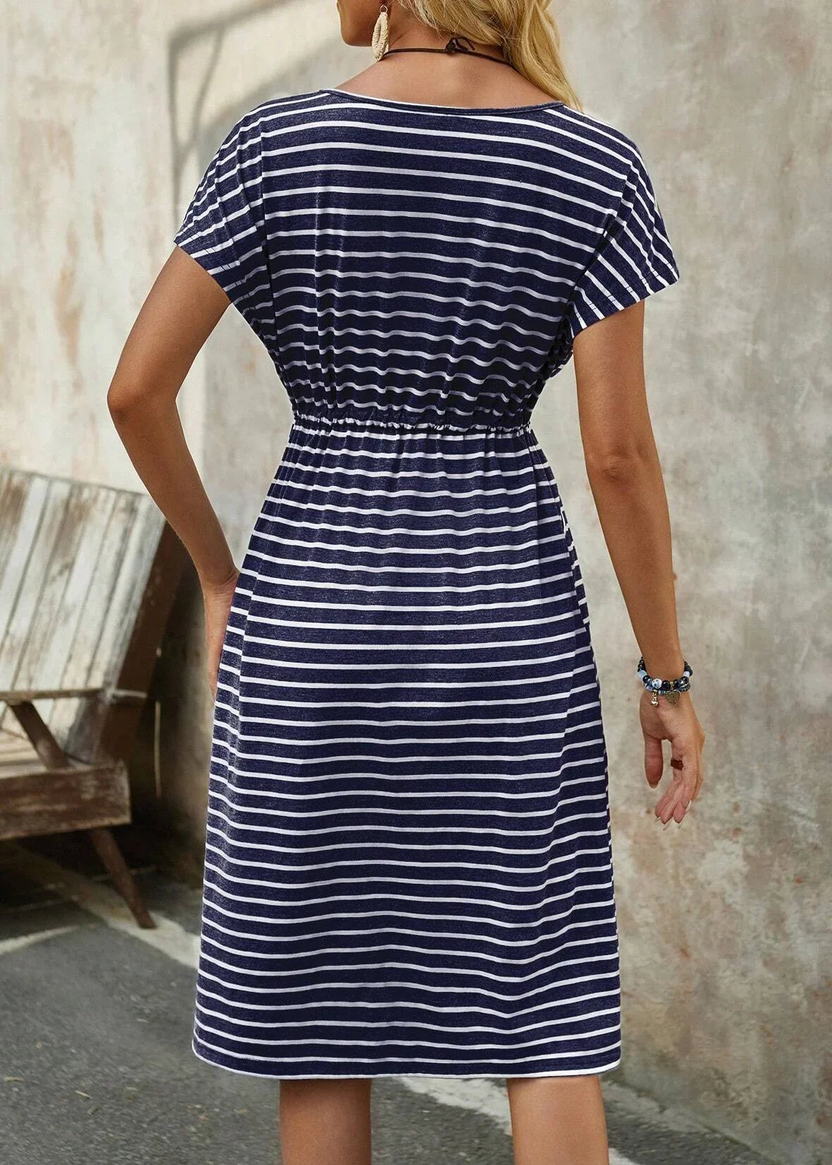 Sylvie | Blue Striped Tie-Waist Midi Dress
