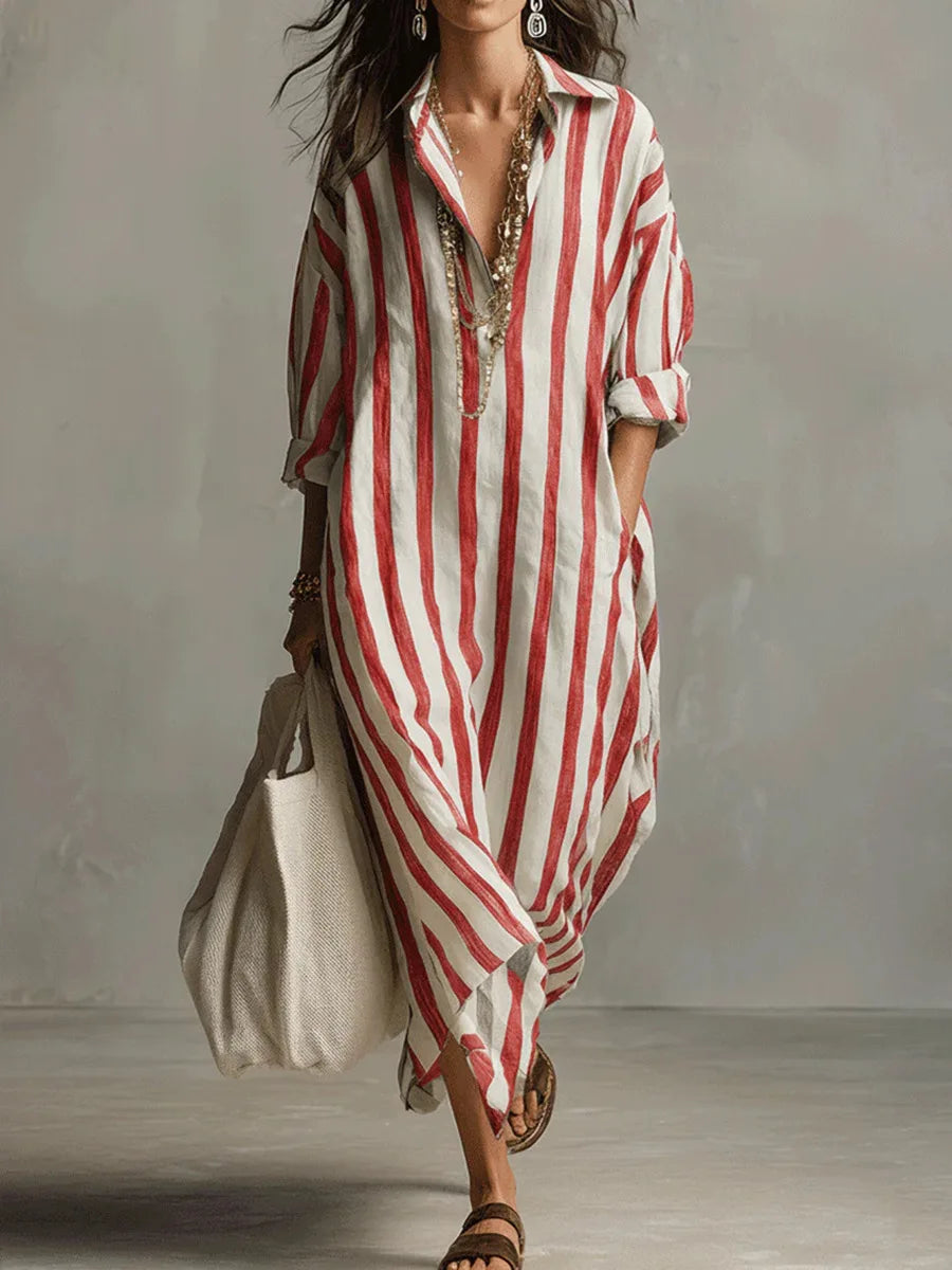 Scout | Striped Shirt Maxi Dress with Long Sleeves and Side Pockets
