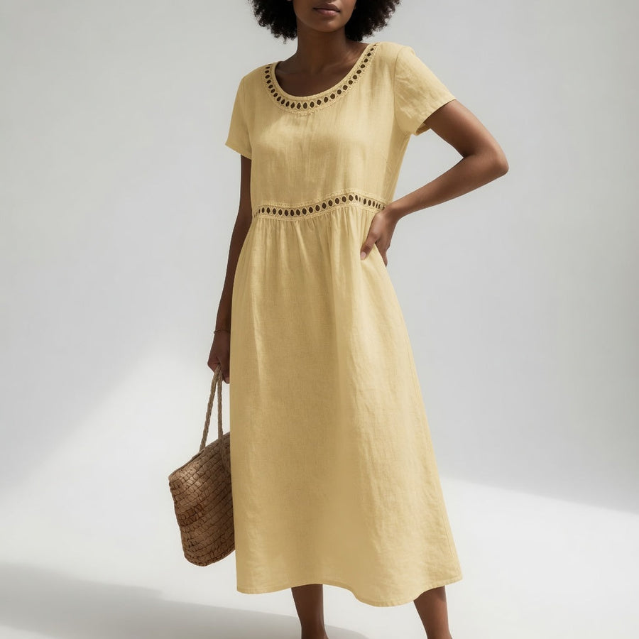 Olivia | Eyelet Trim Midi Dress
