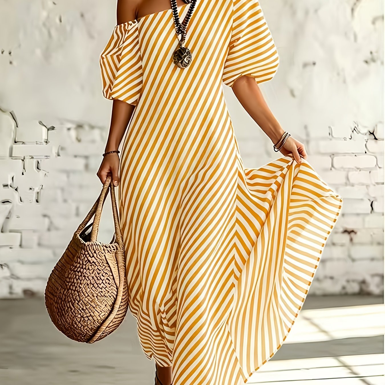 Delphine | Asymmetric Striped Maxi Dress