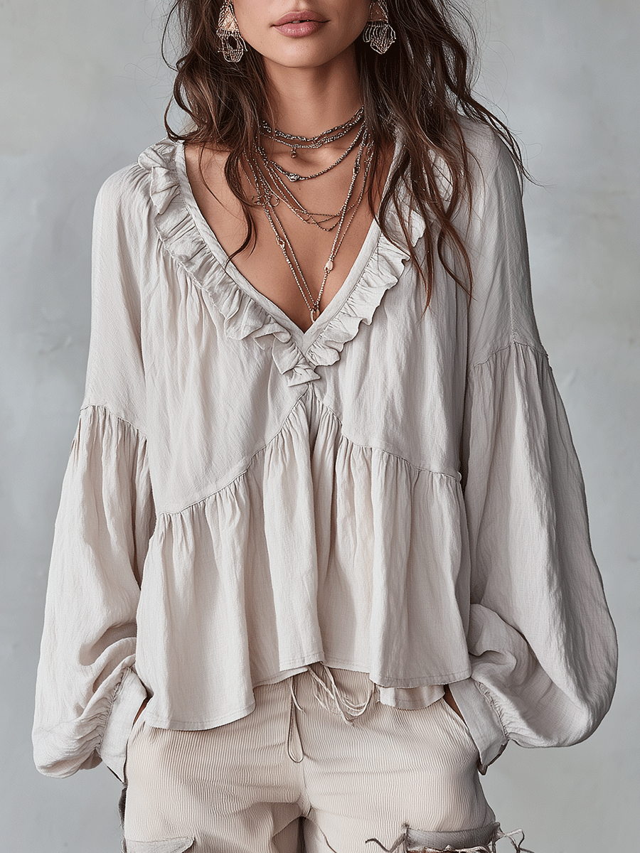 Airy Vintage-Inspired Ruffle Bohemian Blouse