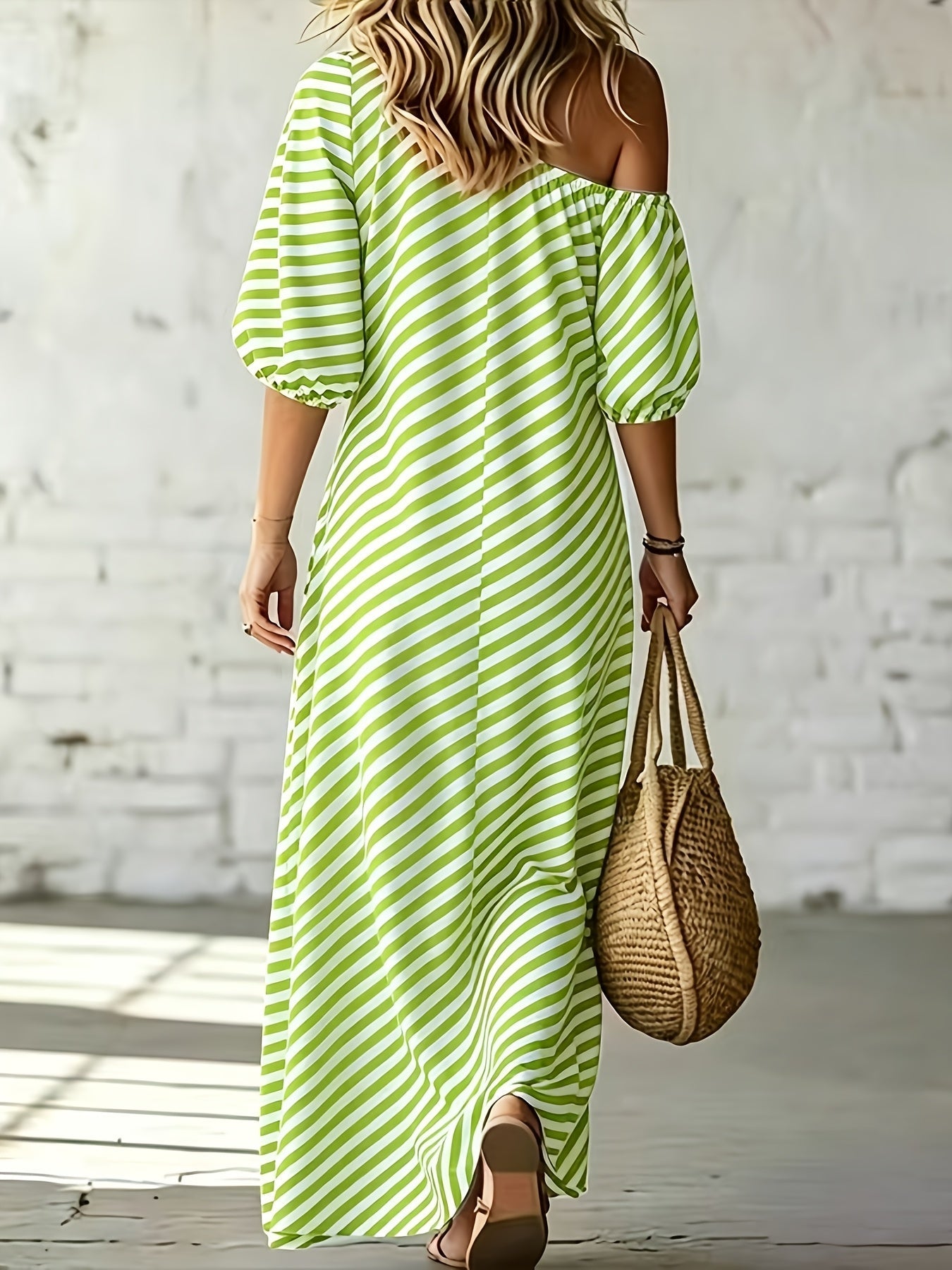 Delphine | Asymmetric Striped Maxi Dress