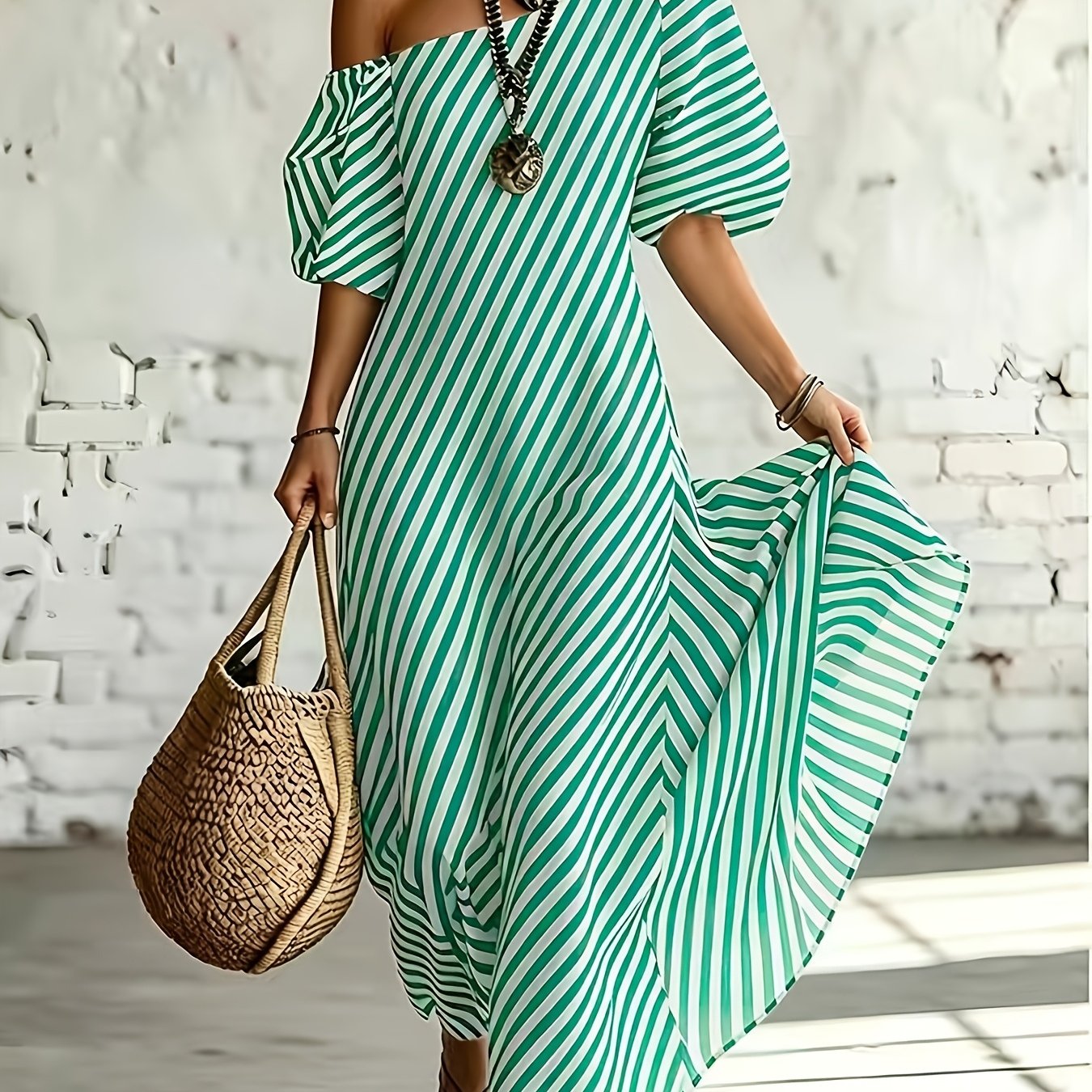 Delphine | Asymmetric Striped Maxi Dress