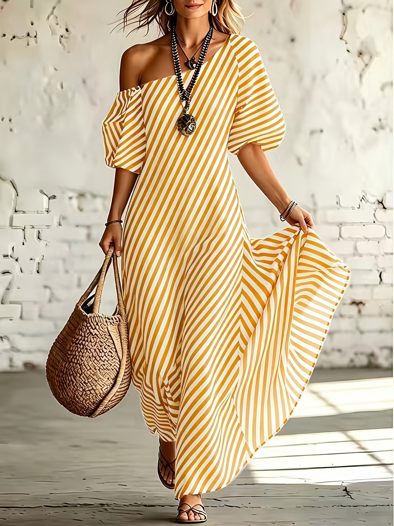 Delphine | Asymmetric Striped Maxi Dress