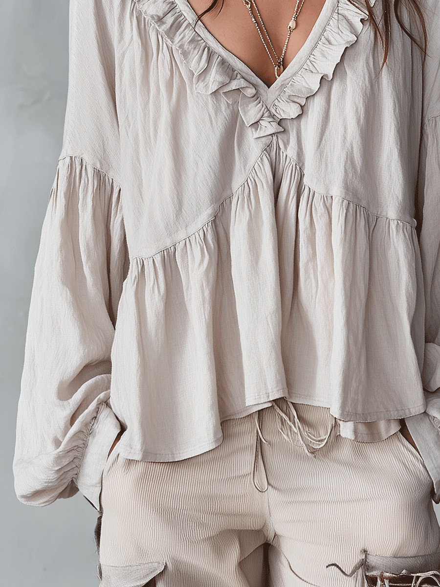 Airy Vintage-Inspired Ruffle Bohemian Blouse