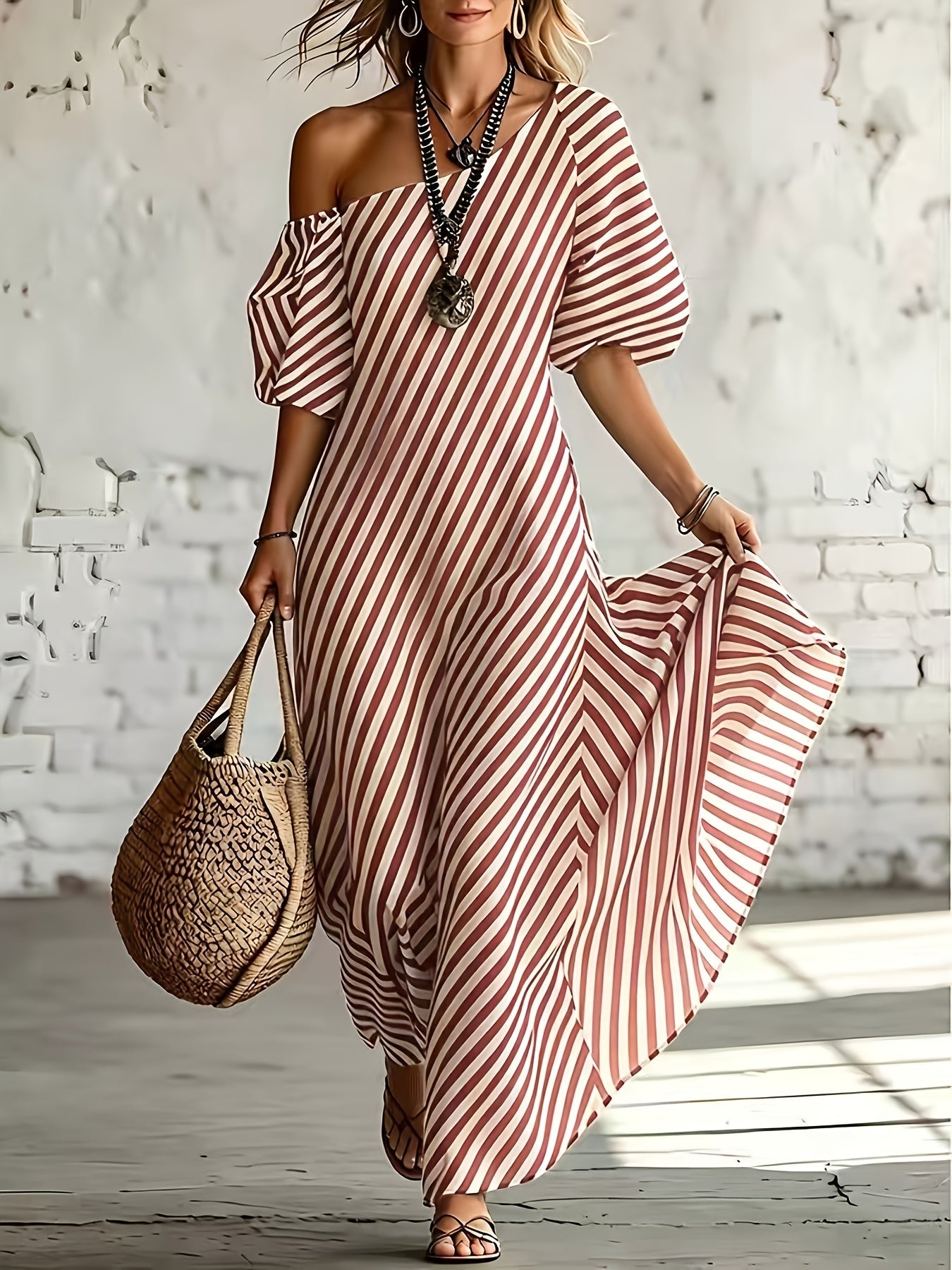 Delphine | Asymmetric Striped Maxi Dress